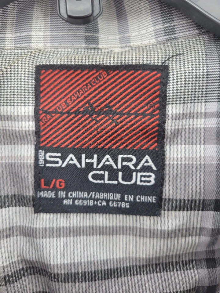 Camisa Sahara Club Para Hombres Grande Negra Gris A Cuadros Manga Corta Abotonada Informal Foto 4 de 4