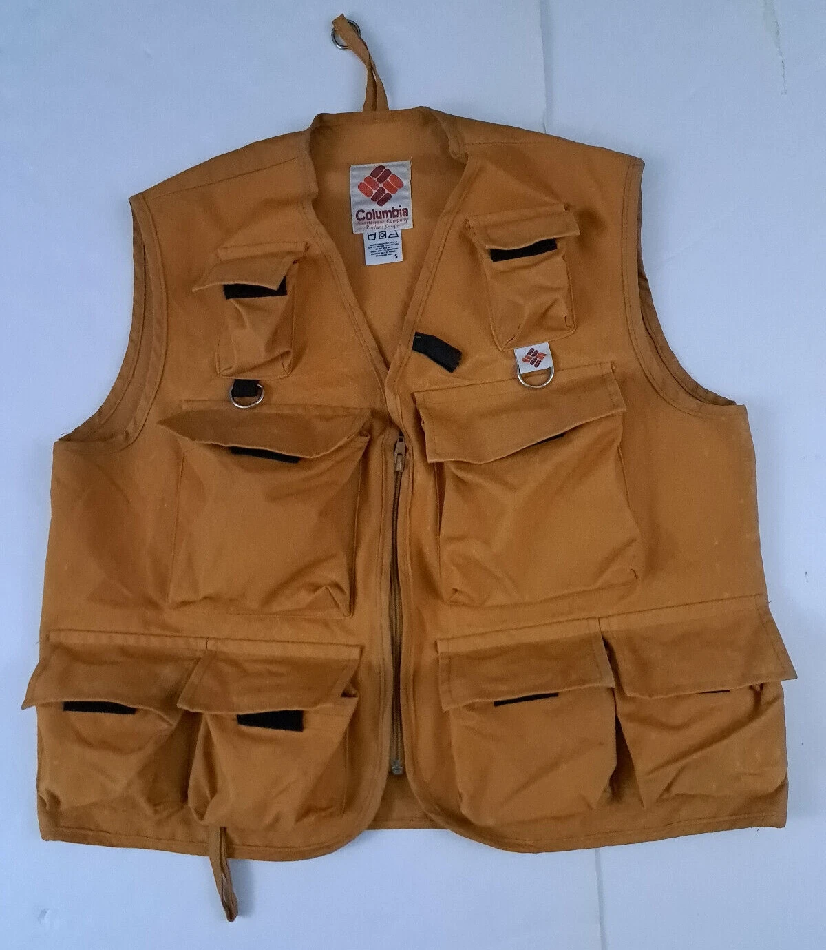 Vintage Columbia Canvas Fishing-Hunting Vest Zipper Close & Pockets Small