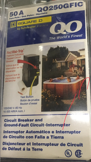 Square D Qo250gfic Ground Fault Circuit Breaker 50a 2 Pole 120 240v Hot Tub