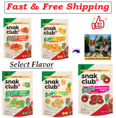 Snak Club Peach Rings,Tajin Chili&Lime Seasoned Spicy Gummy Candy(Select Flavor)