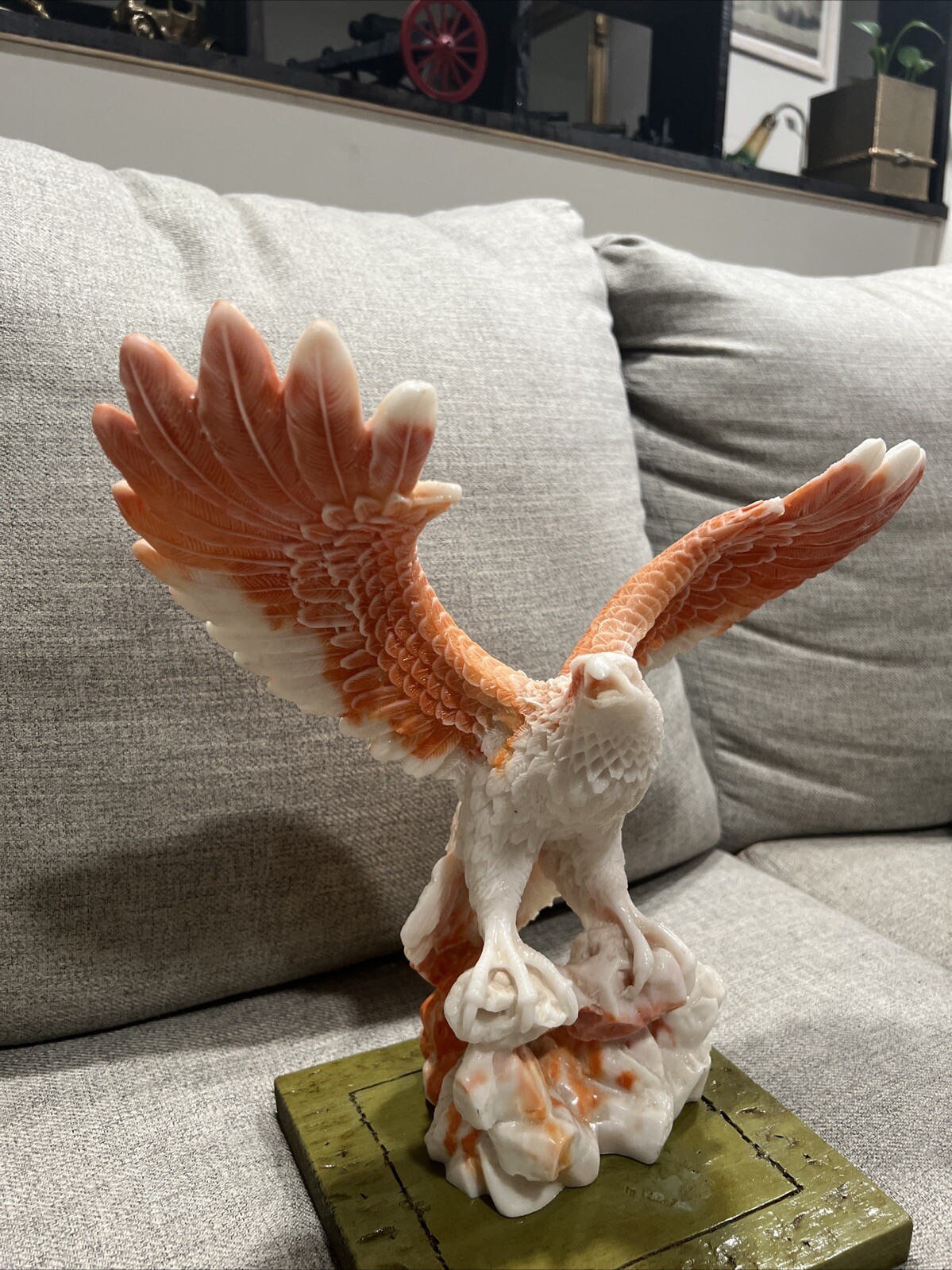 Beautiful Vintage Alabaster Resin Eagle Spreading Its Wings Sculpture Statue