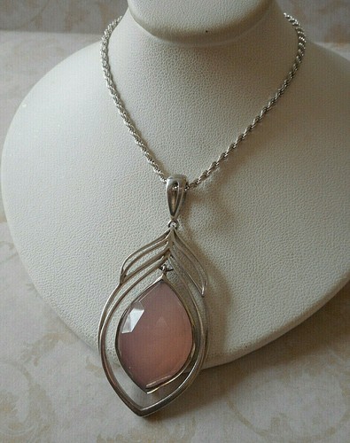 Large Sterling Silver 925 Faceted Pink Quartz Pendant E30N22 - Picture 11 of 11