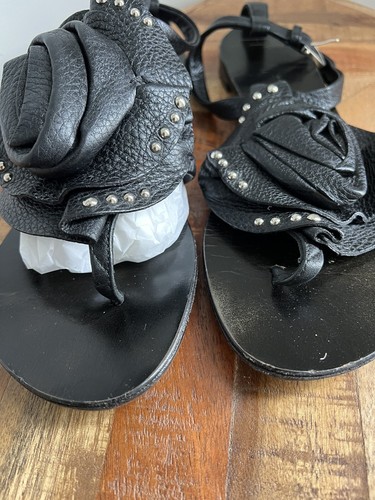 Giuseppe Zanotti Black Leather Flat Sandals Leather Shoes Size 38.5 US 8 - Picture 8 of 12