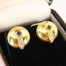 Vintage 18ct French Gold Cufflinks Diamond Sapphire Boxed Gift 18 Carat Gold