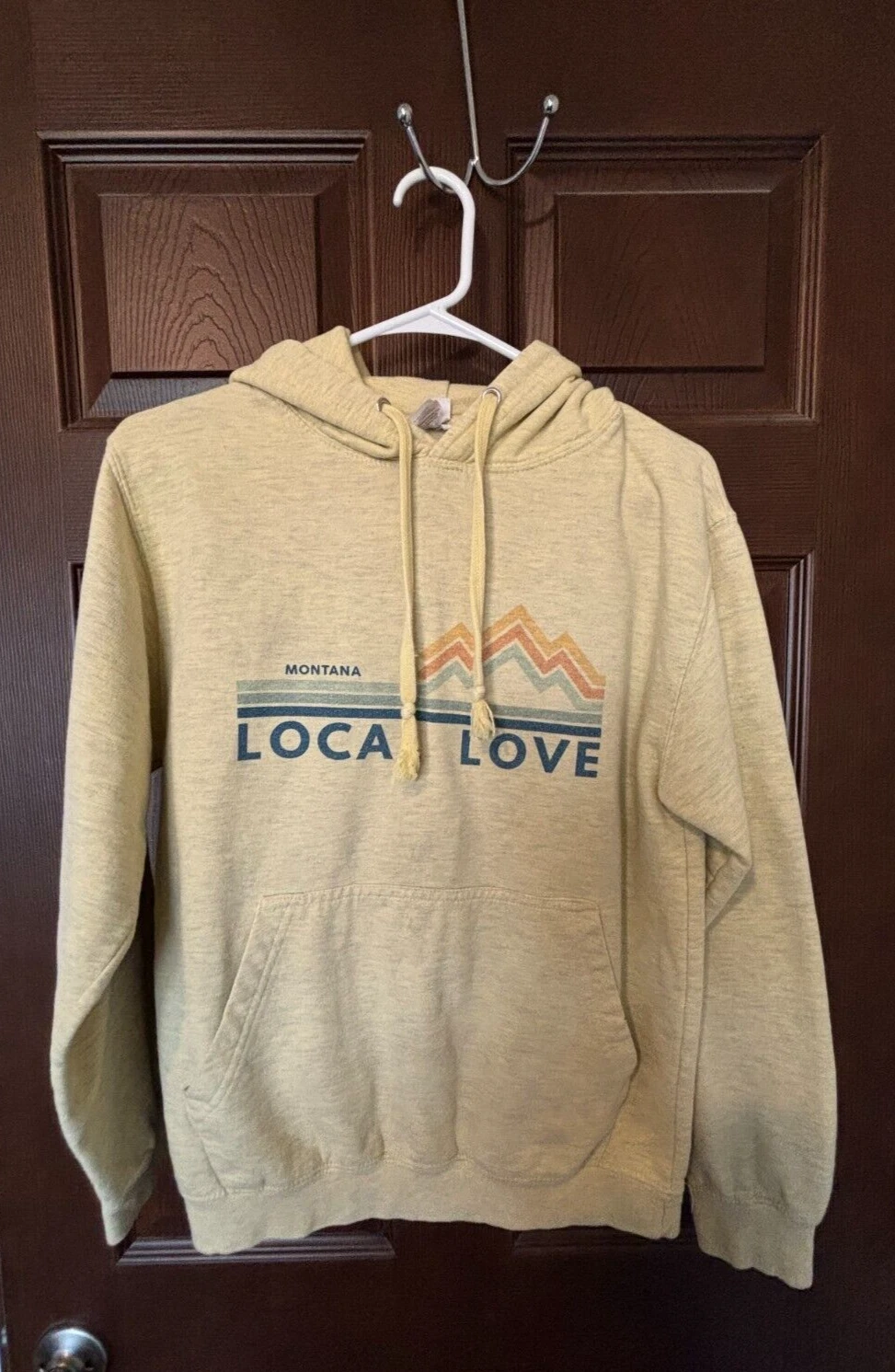 Just Hoods Montana Local Love Unisex Pullover Hoodie w/Mountains sz S Yellow