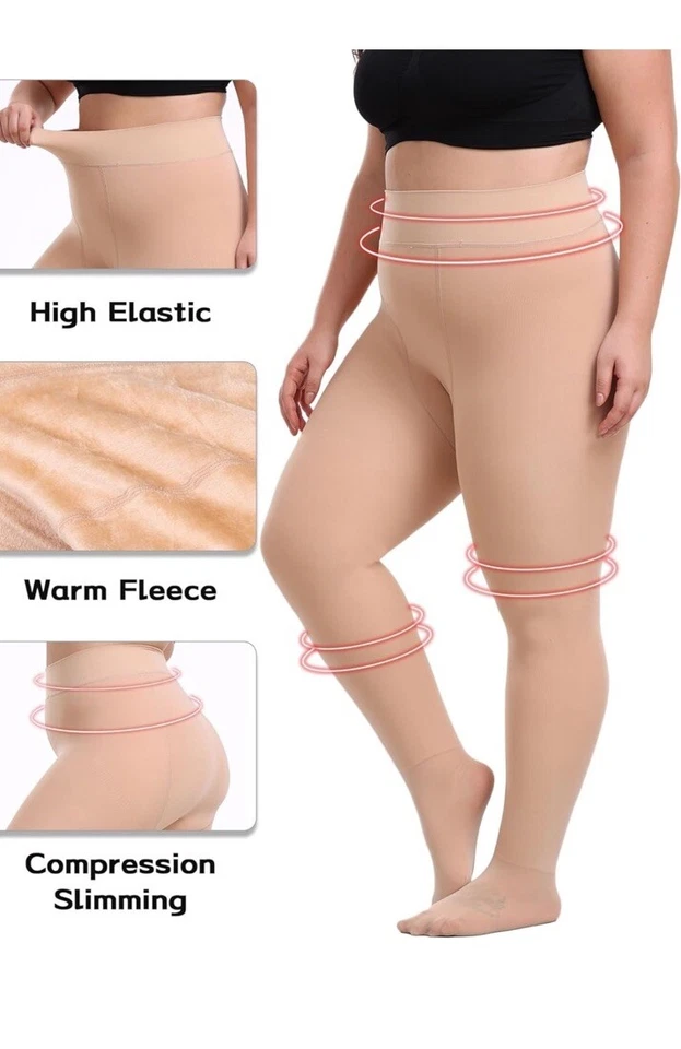 Fleece Lined Tights Women Thermal Tights /Plus Size / Nude / SuperThick / - Image 4 of 4