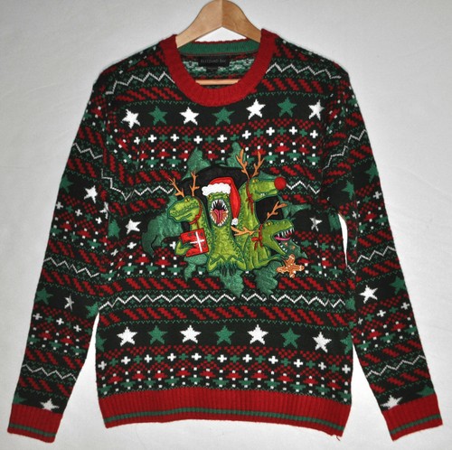 Suéter Blizzard Bay Para Hombres Mediano Feo Navidad Dinosaurios Rojo Verde Tejido Acrílico - Imagen 2 de 9