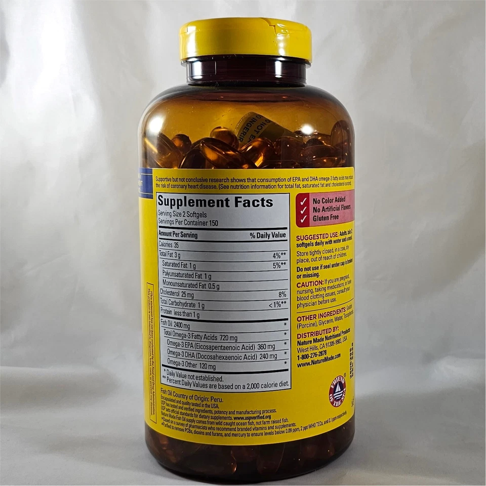 Nature Made Fish Oil 1200 mg (360 mg OMEGA-3) 300 Liquid Softgels - Image 2 of 2