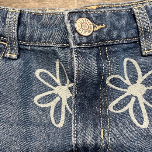 Justice Girls SZ 16 Wide Leg Flower Jeans Side Slit Y2K Floral Denim Daisy 70's - Picture 9 of 15