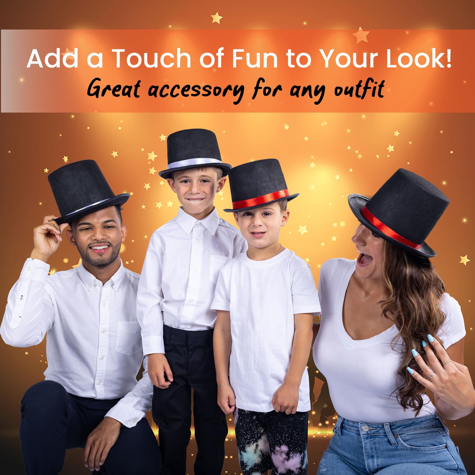 Black Felt Top Hat with Silver Piping Costume Accessory for Magician Gentleman image 6