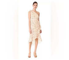 ULLA JOHNSON Asymmetrical Polka Dot Cream 1100% Silk Dress Size 2