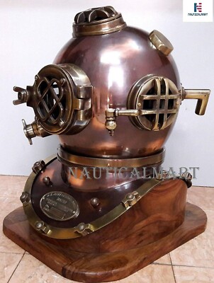 18" Solid Steel & Brass U.S Navy Mark V Diving Divers Helmet With ...