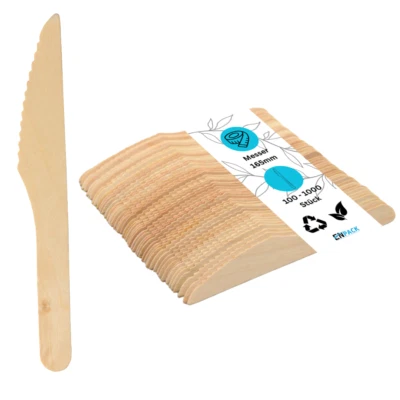 Enpack Holzmesser Einweg - Besteck Einweg 160mm - Kuchenmesser Einwegmesser
