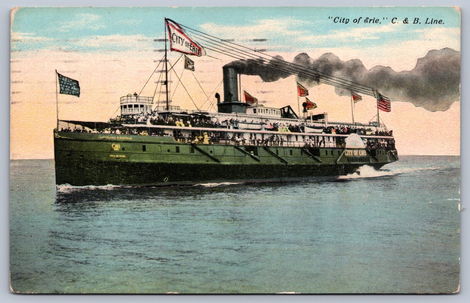 Postcard C. & B. Line Steamer "City of Erie" 1914