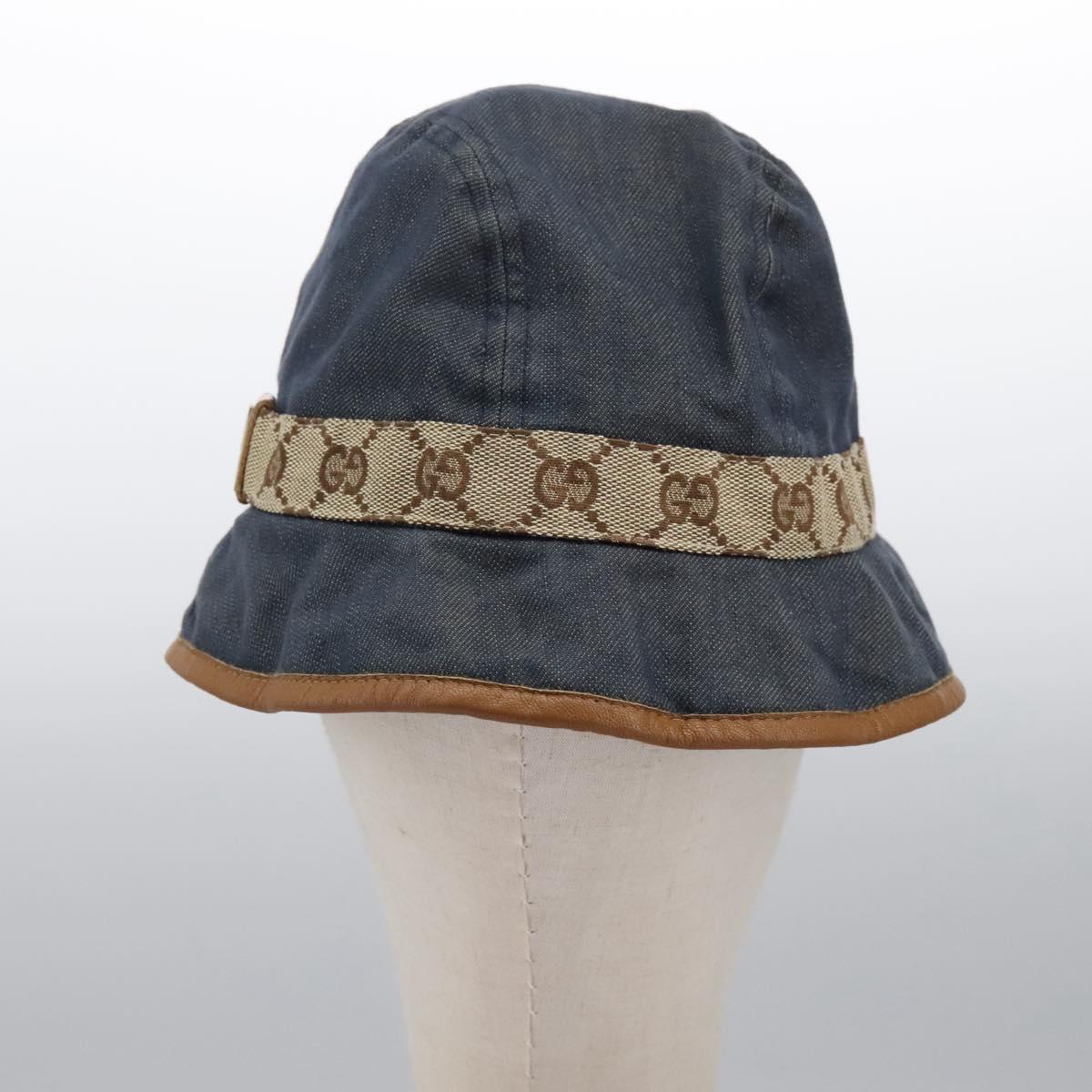 GUCCI GG Canvas Bucket Hat M Beige Blue 122118 Auth hk2073