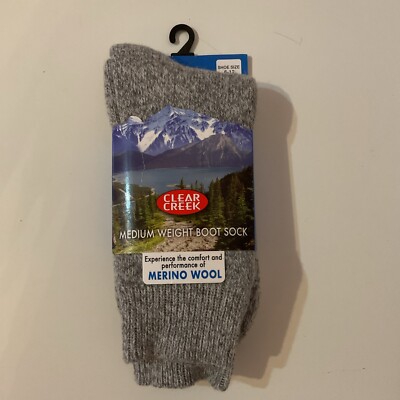 1 GREY Pair Of BOOT SOCKS with MERINO WOOL 6-12 Shoe Sz by CLEAR CREEK Medium Wt