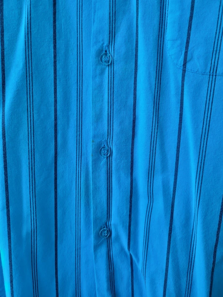 Vintage Shirt Teal Blue Striped Le Tigre Brand Chest Pocket Button Up Collar MED - Image 4 of 4