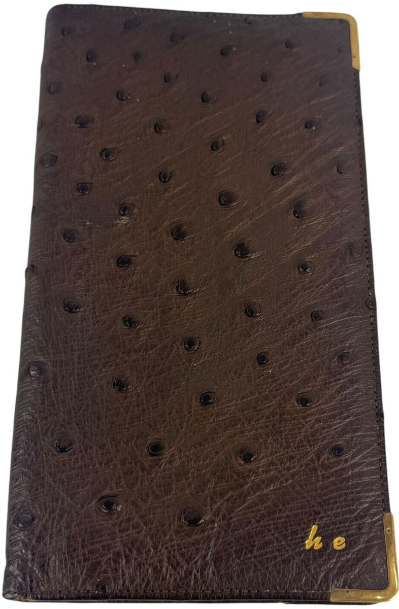 Vintage DUNHILL LONDON 9 Karat Gold Brown Ostrich Leather Large
