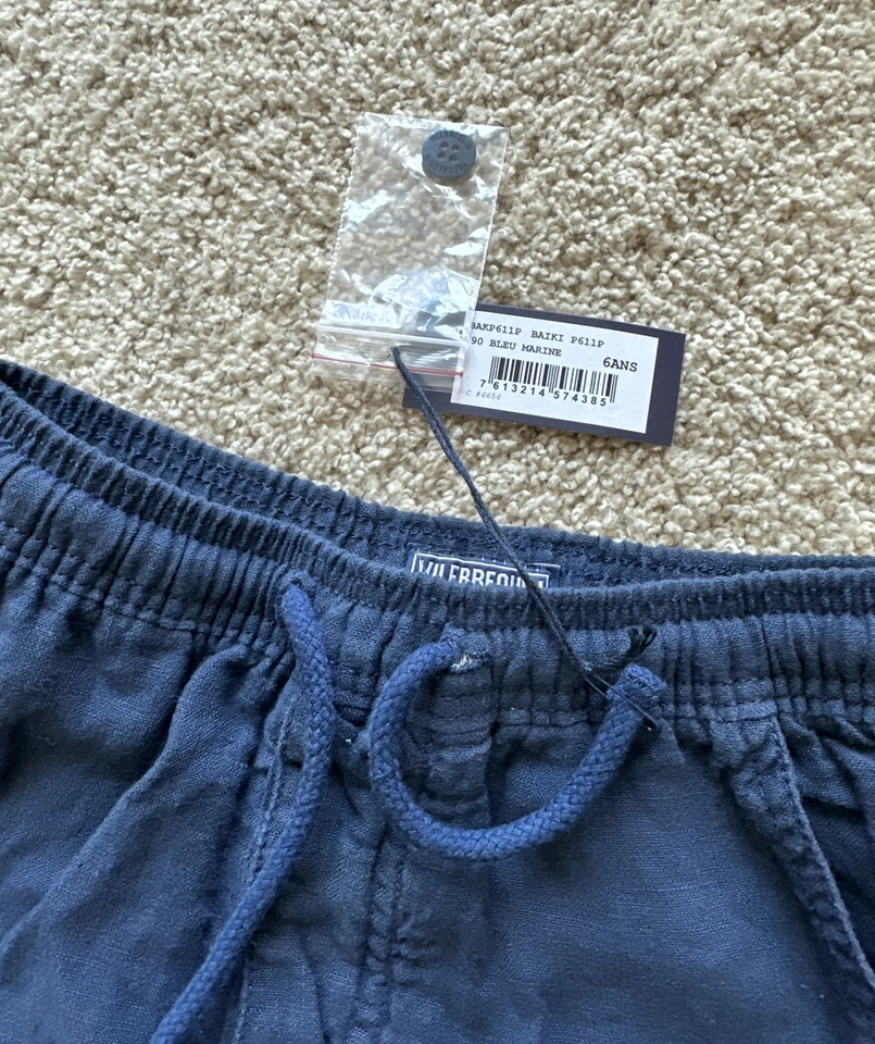 Pantalones Cortos Carga VILEBREQUIN 100% Auténticos Nuevos con Etiquetas - Niños - AZUL MARINO - LINO - 6 AÑOS Foto 2 de 4