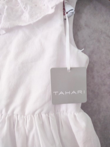 TAHARI Girls Dress 4 White Sleeveless Ruffle Neck Embroidered Eyelet Lined - Picture 6 of 8