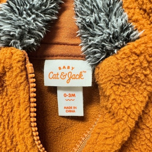 Hooded Teddy Bear Ears Zip Up Sherpa Jacket | Brown | 0-3 Months - Picture 3 of 5