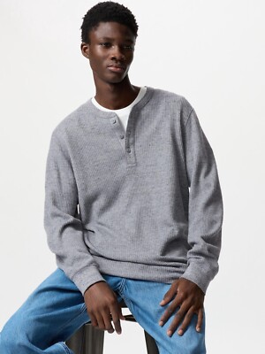 トップス Waffle henley neck long sleeve t-shirt Men's Waffle Knit Thermal Henley Shirt - Long Sleeve Casual Top