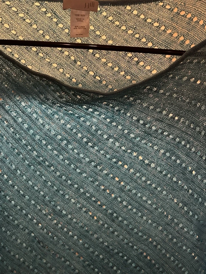 J. Jill Blue Linen Blend Poncho Sweater, One Size, Asymmetrical (see photos) - Image 2 of 4