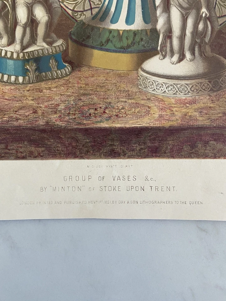 Antique Victorian Print – Group of Vases by Minton of Stoke Upon Trent (1851)  - Image 3 of 4
