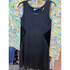 169 Simply Vera Vera Wang Black Velvet Mixed Media Shift Dress Petite Small PS