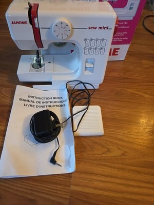 Janome Sew Mini Sewing Machine Compact Portable White & Red Used TESTED WORKING 