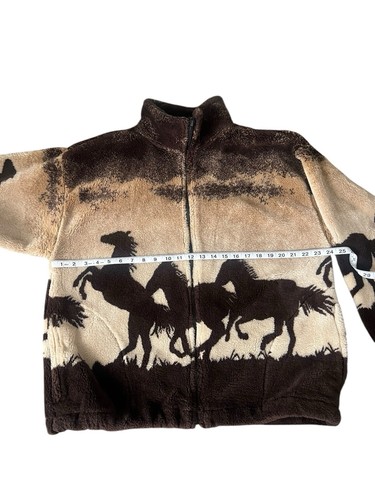 Vtg Black Mountain Large 90s AOP Wild Horse Outdoor Fleece Jacket Size Large - Picture 5 of 8
