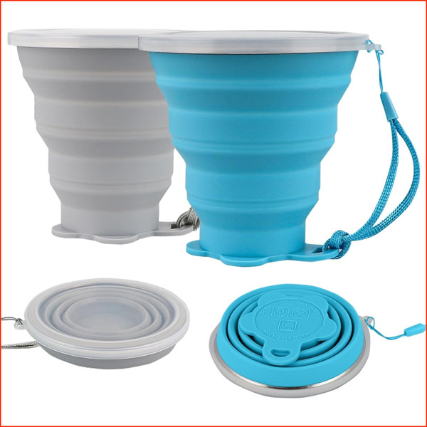 Faltbarer Silikon Camping Becher 320Ml Bpa-Frei Wiederverwendbar 2 StüCk Blau-image