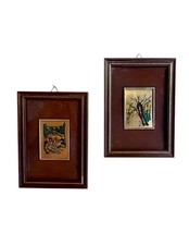 Coppia Quadretti Vintage Serigrafia Foglia Oro