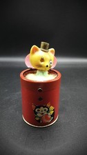 VTG 1950s Shackman Japan Cat Jack In The Box Tin Toy Kitten Top Hat Monocle