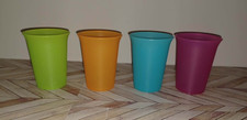 Set of 4 Kids Tupperware Cups 7oz Blue Orange Pink Green Classic Bell Tumblers