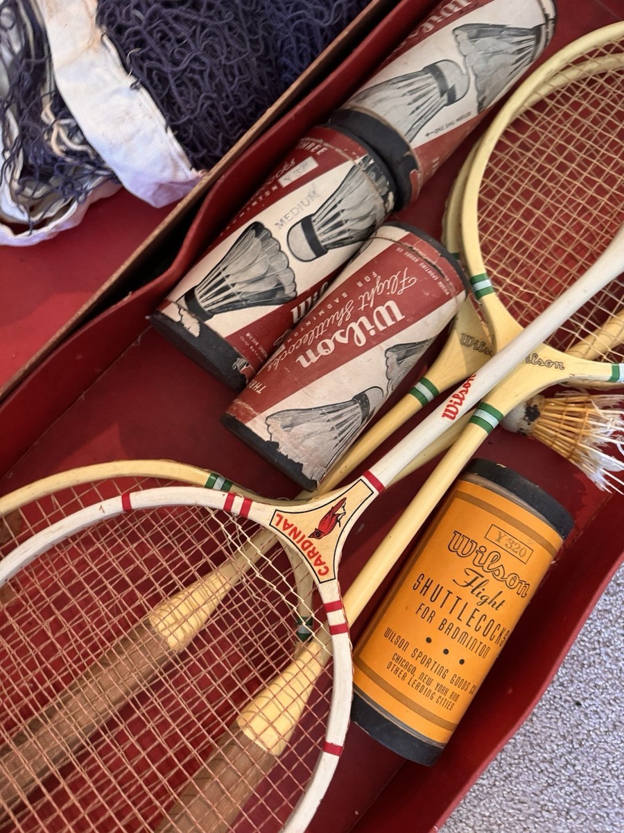 Set Badminton Wilson 7 Raquettes Bois - Filet Et 6 Volants Vintage USA