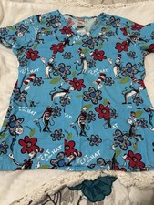 Dr. Seuss Medical Scrubs XS Top Cat In The Hat Cotton