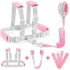 3in1 toddler leash w/anti-lost wrist link,lock,pink