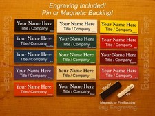 Custom Engraved 1x3 inch Name Tag with Magnetic or Pin Clasp Ohio Made Any Color