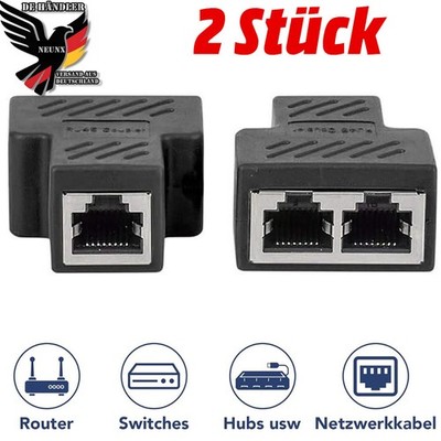 2x RJ45 LAN Splitter Y Verteiler Adapter Netzwerk 1zu2 Ethernet Kabel CAT5 CAT6