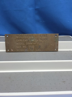#ad #ad Northern Line Snatch Block Model 3364 FSB Railroad Industrial Brass Plate USA $39.99