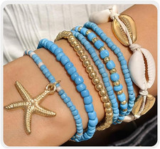 Beach Bracelets for Women Bohemian Stackable Heishi Surfer Bracelet Set Elastic