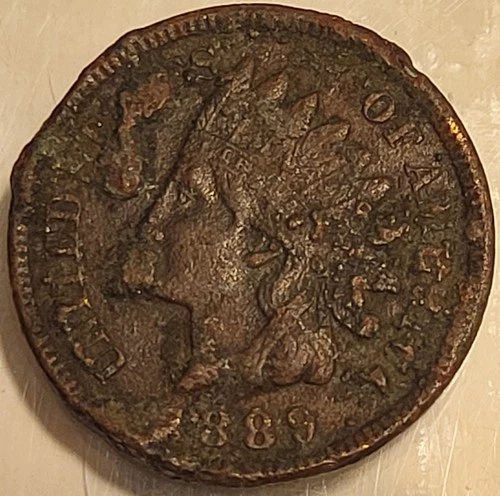 1889 Indian Head Penny Cent! Can See Diamonds And Liberty But Very Damaged