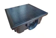 Reln 13" x 5" Square Low Profile Drainage Plastic Catch Basin Kit w/Grate, Black