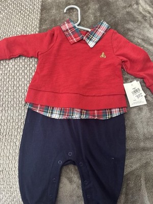Ralph Lauren Baby 3-6months Red/Navy Knit Cotton Coverall One-Piece Plaid Collar