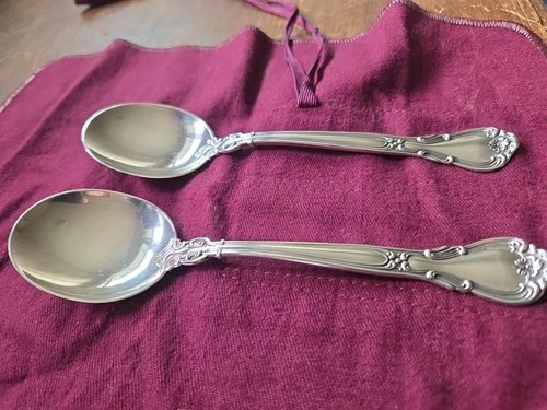 2 TWO! Gorham Chantilly Sterling Silver Cream Soup Spoons