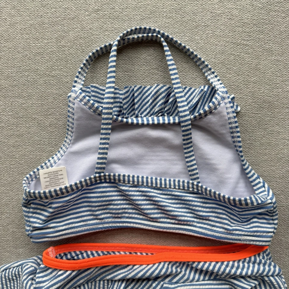 Mini Boden 2 Piece Bikini Swimsuit Girls 5 6 Striped White Blue Ruffle - Image 4 of 4