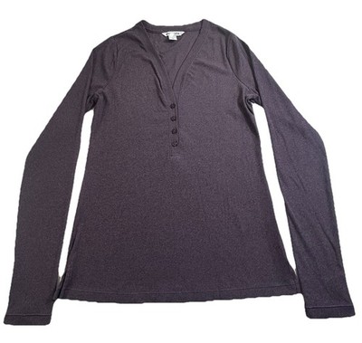Athleta Uptempo Ribbed Henley Top Womens Medium Purple Stretch Long Sleeve