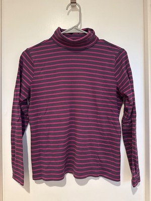 NICE! LL Bean SMALL-REG Striped Cotton Turtleneck in Maroon and Purple