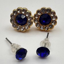 Vintage 90s Rhinestone Floral Gold Tone Stud Earrings Set Women's Jewelry